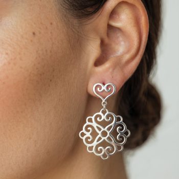 Náušnice čipka srdce ornament 1 - 2,5cm