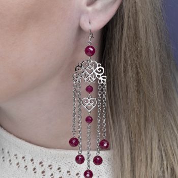 Náušnice srdiečko Polomka ornament 3 + rubínový korund
