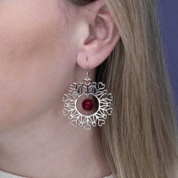Náušnice Polomka srdcia ornament kruh + rubínový achát