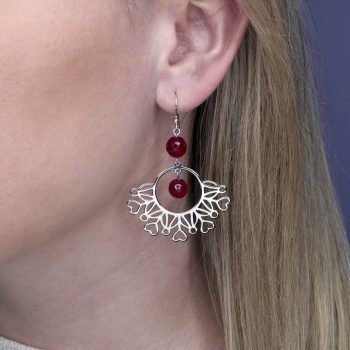 Náušnice Polomka srdcia ornament polkruh + rubínový achát