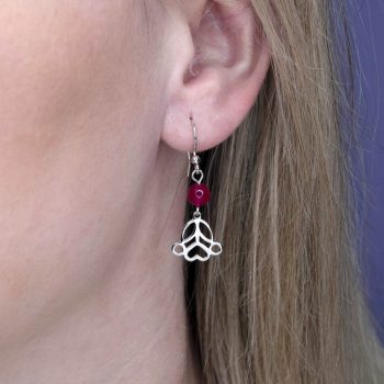 Náušnice srdiečko ornament 1 Polomka + rubínový achát - háčik