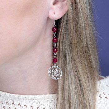 Náušnice ornament Polomka kruh +rubínový achát na retiazke