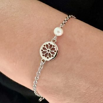Náramok čipka margarétka MINI – retiazka + perla