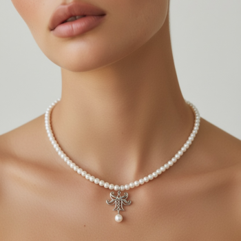 Náhrdelník - Ľalia + biele sladkovodné perly