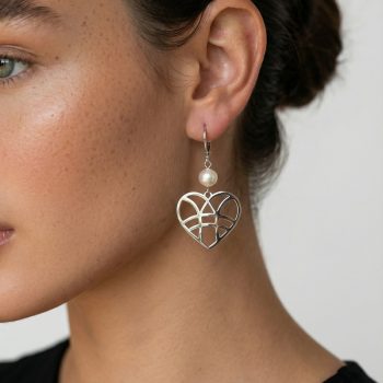 Earrings heart + 1 pearl - short