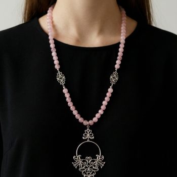 Náhrdelník ornament ľalie 1 -  ružové mačacie oko