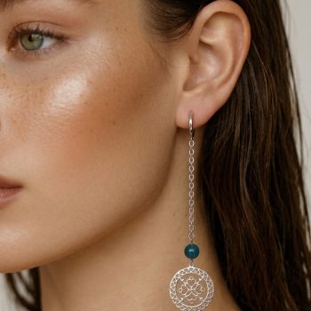 Náušnice BACÚCH štvorlístok kruh – 3 cm na retiazke + apatit