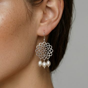 Náušnice čipka ornament 2cm+perly slzy