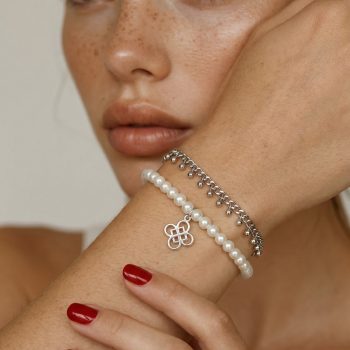 Náramok drotársky štvorlístok – retiazka perly dvojitá