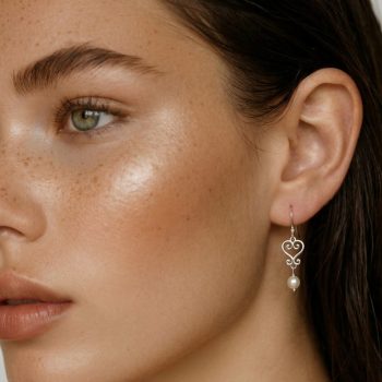 Earrings wire craft heart 2 + white pearl