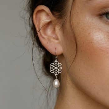 Náušnice  Kvet života 1 +perla slza - háčik