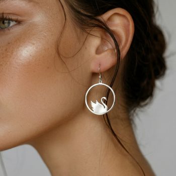 Earrings swan - circle - 3 cm