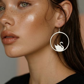 Earrings swan - circle - 4 cm