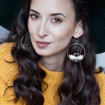 Earrings swan couple - circle - 5 cm