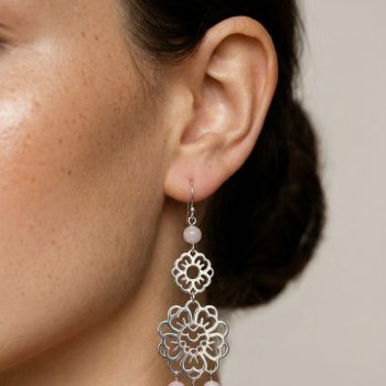 Náušnice kvietok modrotlač + kunzit - skladaný