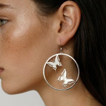 Earrings 2 butterflies - swallowtail - circle