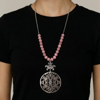 Náhrdelník ornament ľalie 2 -  ružové mačacie oko