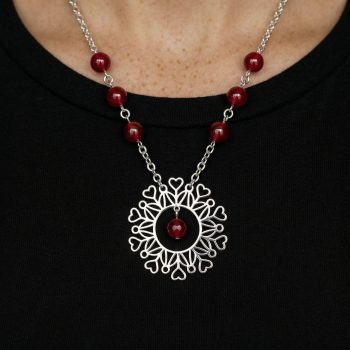 Náhrdelník Polomka srdcia ornament kruh + rubínový achát