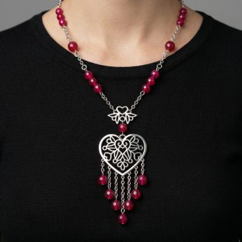 Náhrdelník - Polomka srdce 2 + rubínový achát