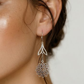 Earrings sunflower with leaf