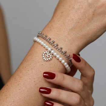 Náramok srdce mini – retiazka perly dvojitá