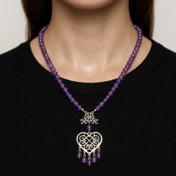Náhrdelník - Závadka srdce 1 + fialový ametyst