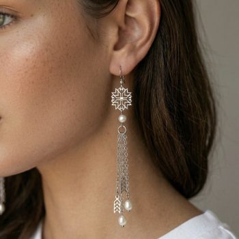 Náušnice Pohorelá štvorec 3 – na retiazke + perly