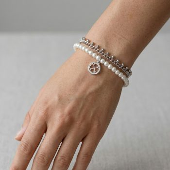 Náramok čipka kruh štvorlístok – retiazka perly dvojitá