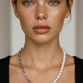 Náhrdelník - perly + reťaz - 45cm