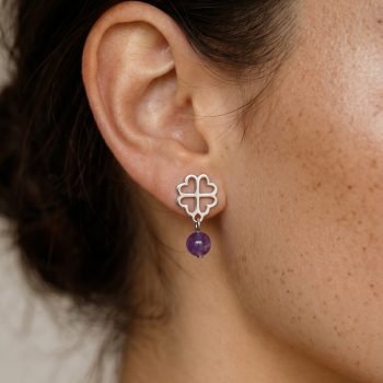 Napichovacie náušnice štvorlístok Závadka + ametyst