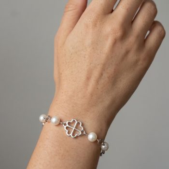 Bracelet Four-leaf Clover Závadka MINI 1 – chain + white freshwater pearls