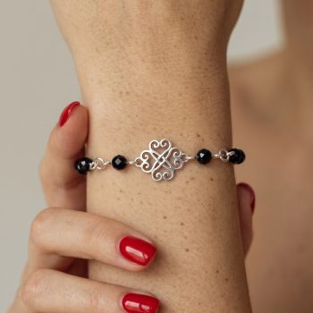 Náramok SymBBolika štvorlístok  – retiazka + čierny onyx