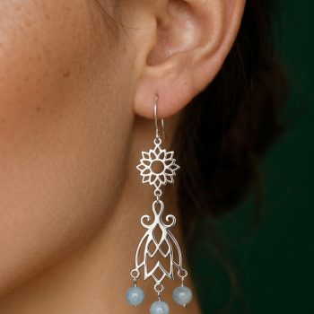 Earrings blueprint bell + aquamarine + sunflower