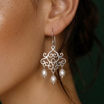 Náušnice Libay vejár ornament +perly slzy