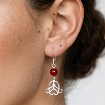 Náušnice srdiečko ornament 1 Polomka + rubínový achát - háčik
