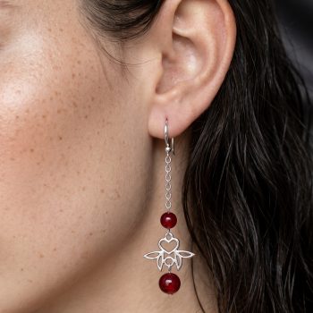 Náušnice srdiečko Polomka ornament 1 + rubínový achát - háčik