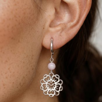 Earrings blueprint flower + hook + kunzite