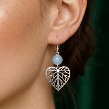 Earrings linden leaf - mini + aquamarine