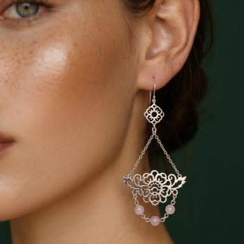 Earrings blueprint flower ornament 2 - folded + kunzite