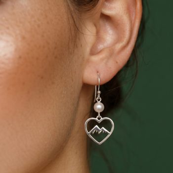 Earrings - heart mountains + pearl