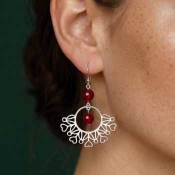Náušnice Polomka srdcia ornament polkruh + rubínový achát