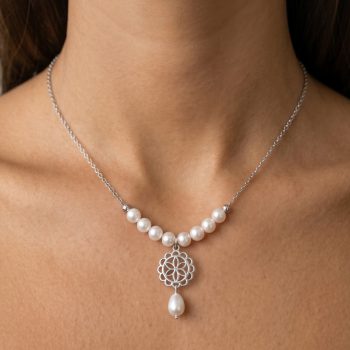 Náhrdelník  čipka 1,5cm + perla slza