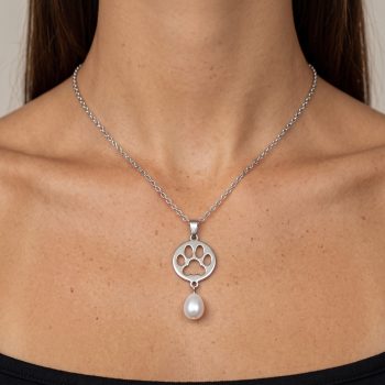 Pendant cat paw Izabela + teardrop pearl