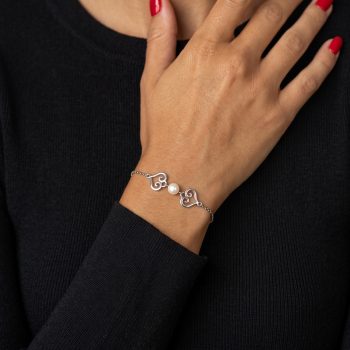 Bracelet lace 2 hearts – chain + pearl