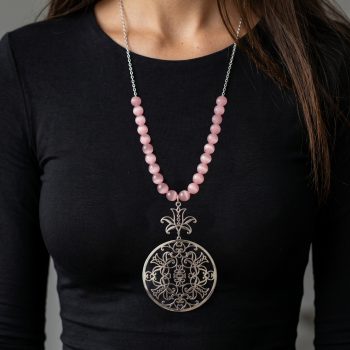 Náhrdelník ornament ľalie 2 -  ružové mačacie oko