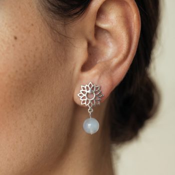 Stud earrings blueprint sunflower 1.5 cm + aquamarine