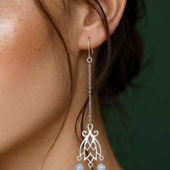 Earrings blueprint bell + aquamarine - long
