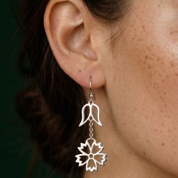 Earrings cornflower with a leaf
