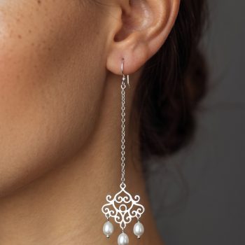 Náušnice Libay vejár ornament +perly slzy dlhé