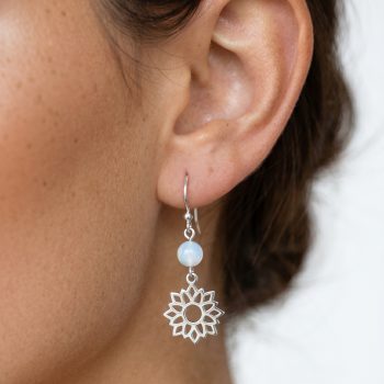 Earrings blueprint sunflower 1.5 cm + aquamarine